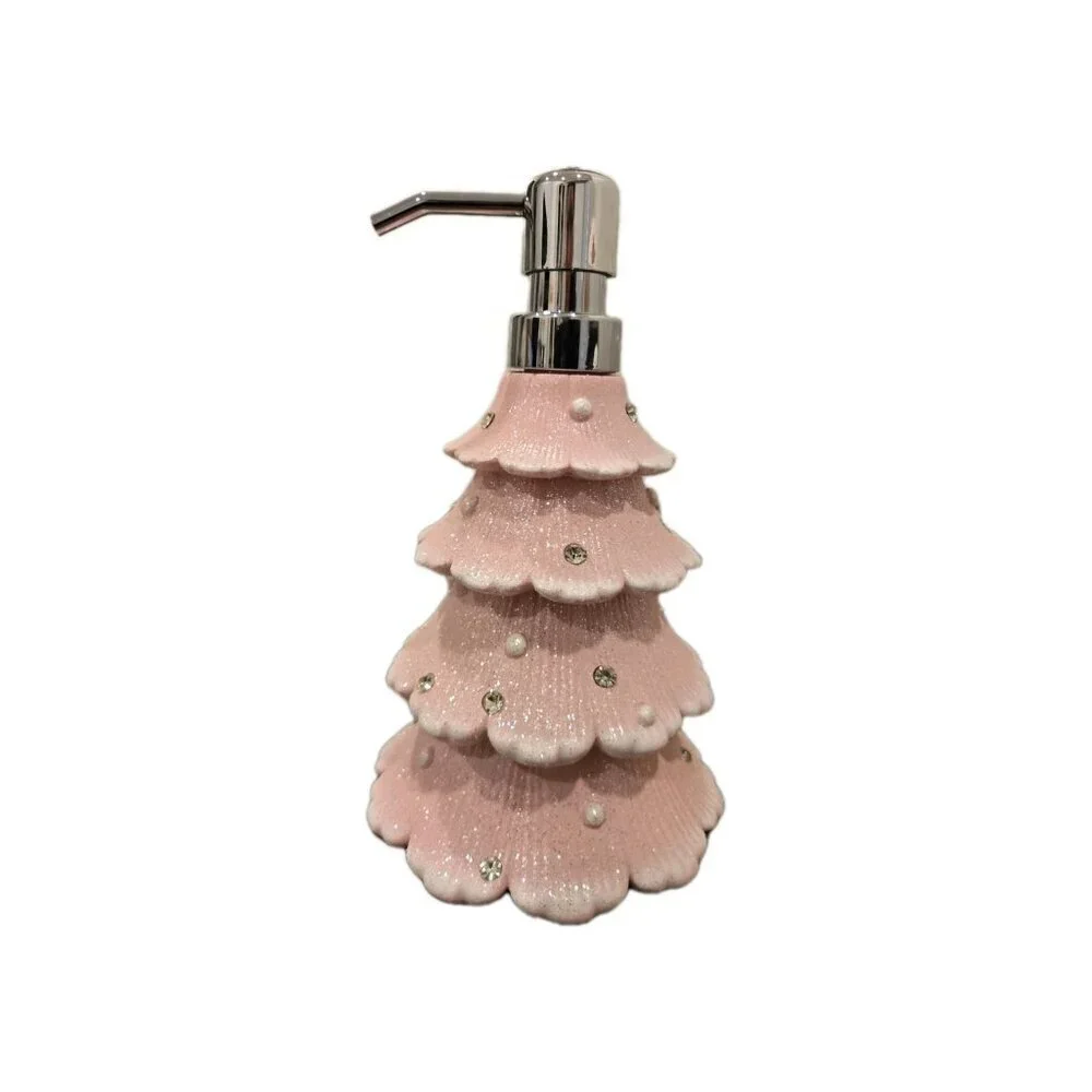 New Pink / Silver Glitter Christmas Tree Holiday Soap Dispenser Decoration